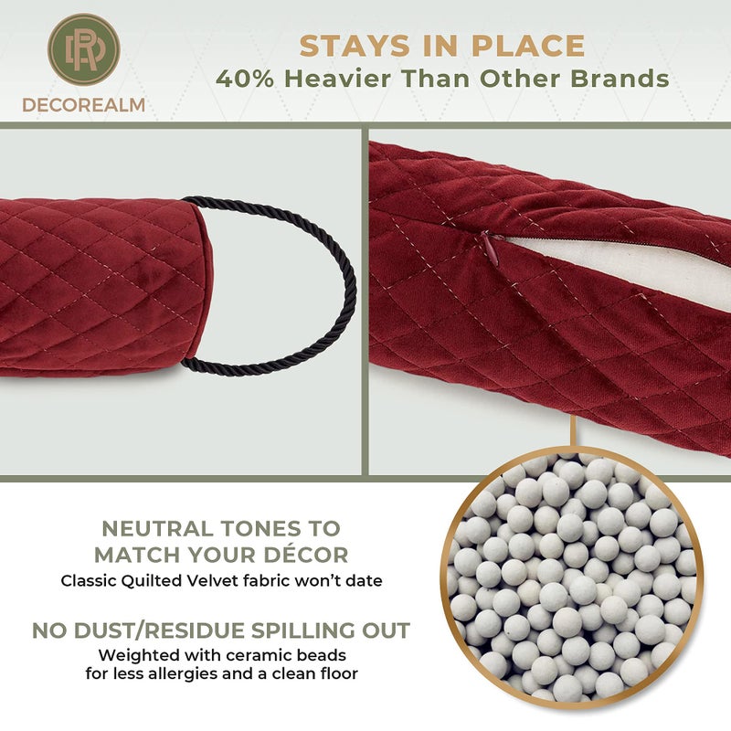 DECOREALM Under Door Draft Stopper â€“ 3.5 lb Door Draft Blocker Weighted with Ceramic Beads for a Tight Seal â€“ Durable, Machine Washable Velvet Covered Draft Stoppers for Noise, Dust, Energy Savings by DECOREALM - Image 5
